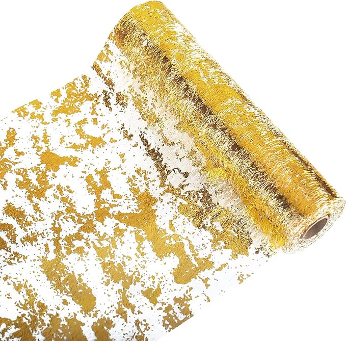 Glitter Metallic Gold Table Runner 11x108 Inch, Mesh Thin Sparkle Table Runner by Sunlunckystar