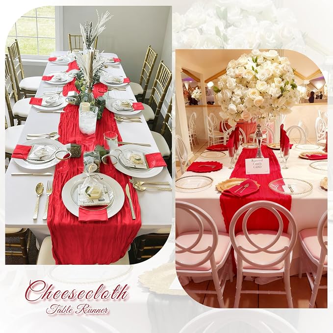 3 Pack Red Cheesecloth Table Runner, 17 x 108 inch, Semi Sheer Boho Cheese - Image 6