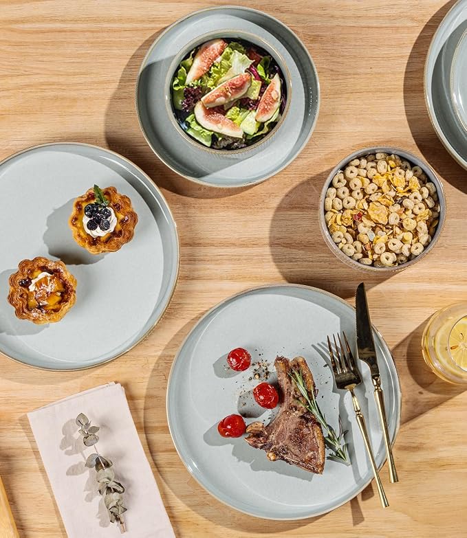 Ceramic Dinnerware Set for 6, 18-Piece Plates and Bowls Set | Lightweight - Image 3