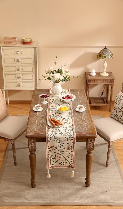 Designer French Linen Table Runner, Floral Pattern, Dining Table, Kitchen Decor - Image 8