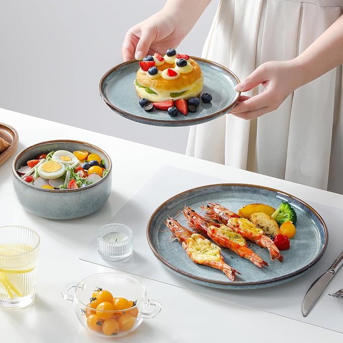 vancasso PLAYA Plates and Bowls Sets, 18 Pieces Light-Blue Dinnerware Sets - Image 6