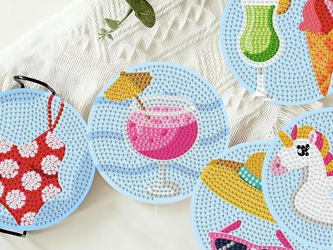 Benjenes 8PCS Summer Diamond Art Coasters Kit - Image 8