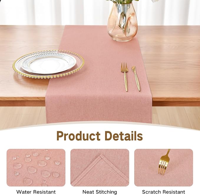 Faux Linen Table Runner Water Resistant 13 x 72 in, Coffee Table Runner - Image 3