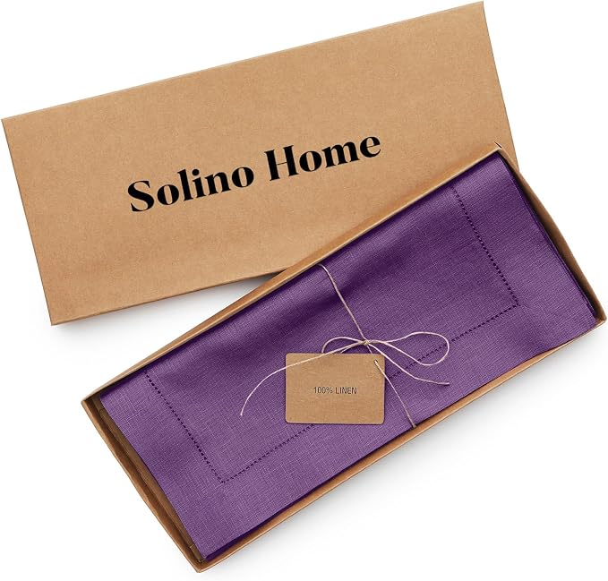 Solino Home 100% Pure Linen Dining Table Runner Purple Woven, 14 x 144 in | - Image 5