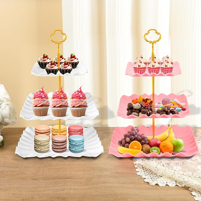 10 Pack Dessert Table Display Set, 4 Three-Tier Square Cupcake Stands and 6 - Image 6