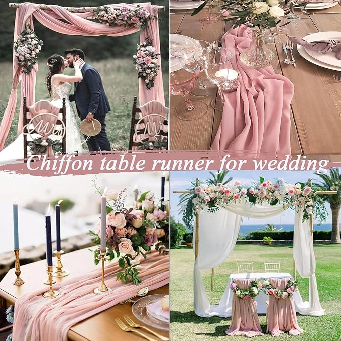 4 Pcs 10FT Dusty Rose Chiffon Table Runners 30x120 Inches Boho Tulle Fabric - Image 7