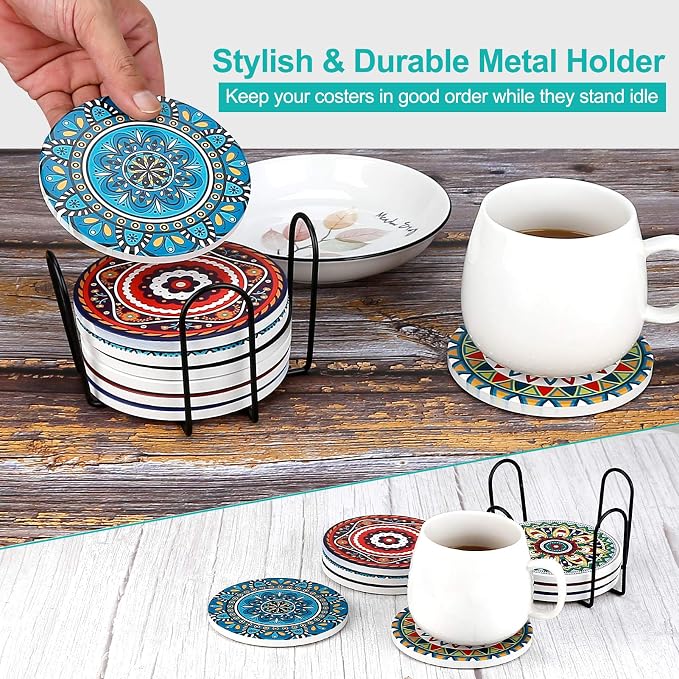 Coasters for Drinks, AODINI Set of 8 Absorbent Stone Coasters for Wooden Table - Image 8