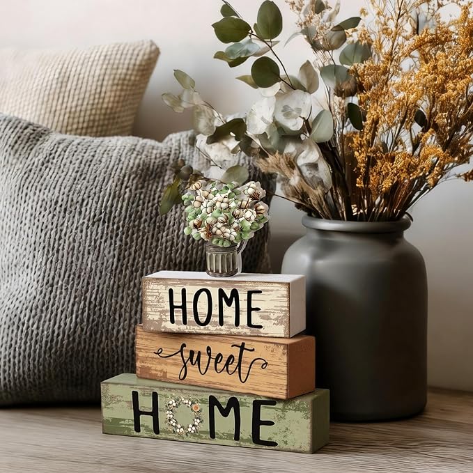 Cinnvoice 4 Pcs Spring Cotton and Eucalyptus Wooden Block Decor Farmhouse - Image 5