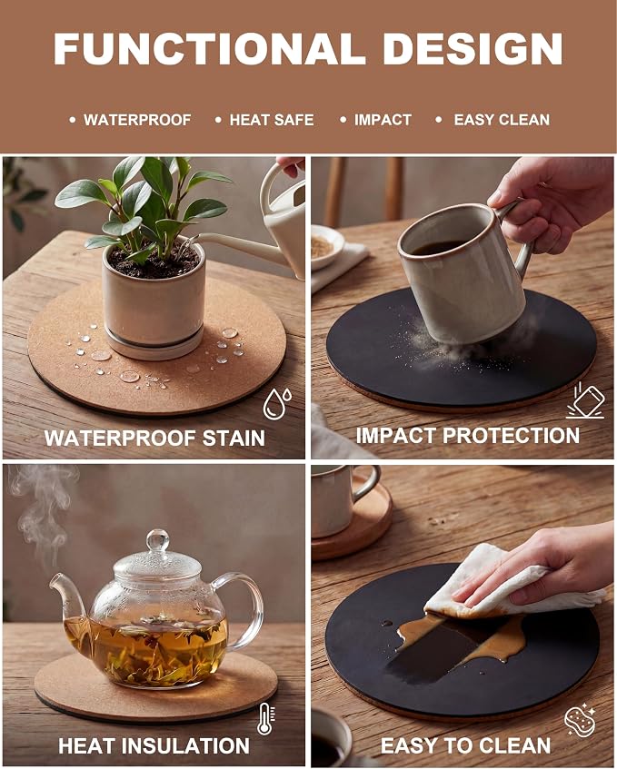 Cork Plant Coasters & Saucers 4/6/8/10 Inch – Absorbent Round Mats - Image 4