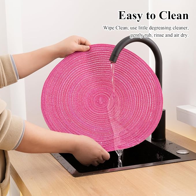 SHACOS Round Placemats Set of 8 Braided Cotton Polyester Table Placemat 15 inch - Image 7