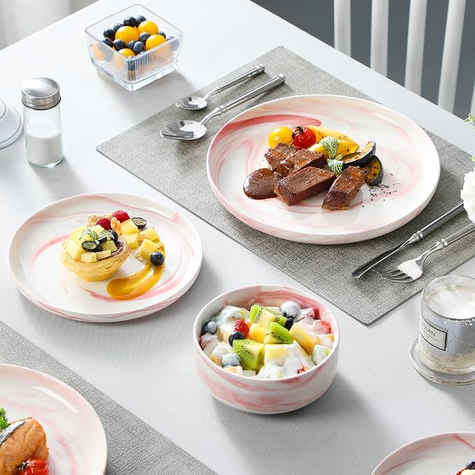 MALACASA 12 Pcs Porcelain Plates and Bowls Sets, Dinnerware Set - Image 5