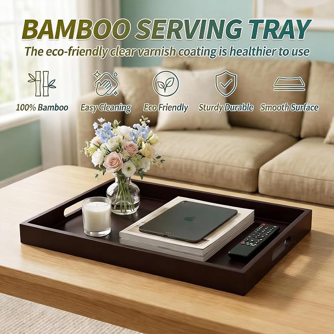 Dark Brown Bamboo Serving Tray Set of 2 - Image 3