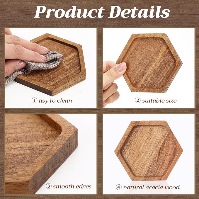 Zhehao 16 Pcs Acacia Wood Coasters Bulk 4 Inch Wooden Stackable Reusable Drink - Image 3