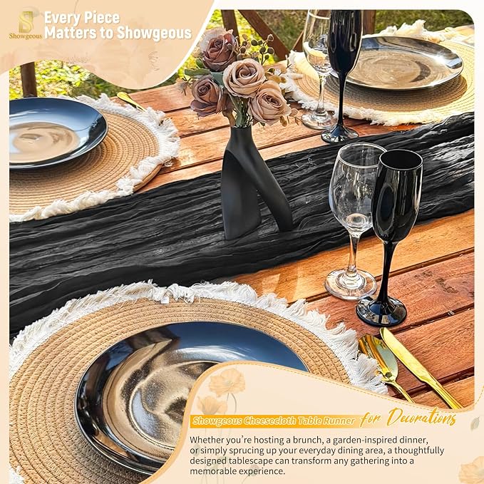Showgeous 4 Pack Black Cheesecloth Table Runner, 17 x 108 Inches | Boho - Image 8