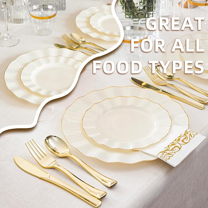 175PCS Ivory Plastic Dinnerware Set, Wavy Plates - Image 7