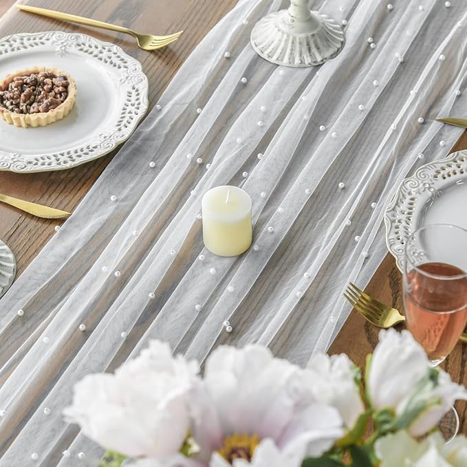 Artoid Mode 10PCS Pearl Gauze Table Runner 120 Inch 10FT, Seasonal Sheer Dining - Image 5
