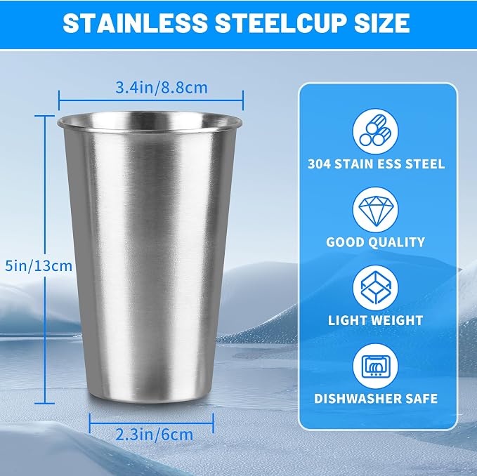 4Pack 16 oz Stainless Steel Pint Cups, Stainless Steel Cup, Pint Cup - Image 2