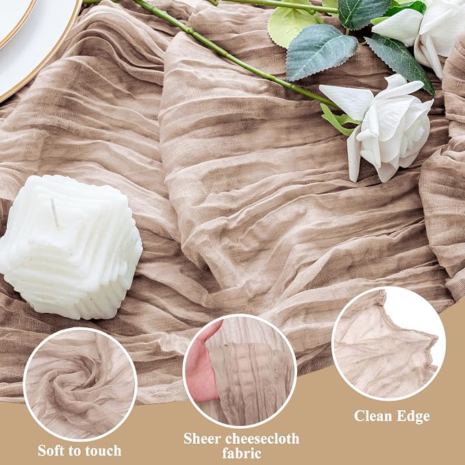 Cheesecloth Table Runner 10FT Nude Pink Boho Gauze Sheer Table Runners | Cheese - Image 3