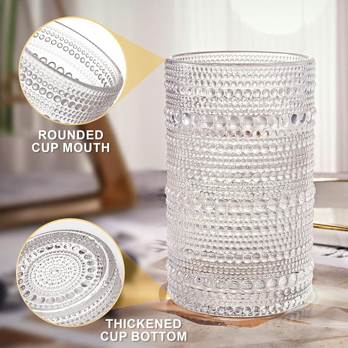 OPAYLY hobnail drinking glasses Highball Glasses Set of 6 12oZ Embossed Vintage - Image 4