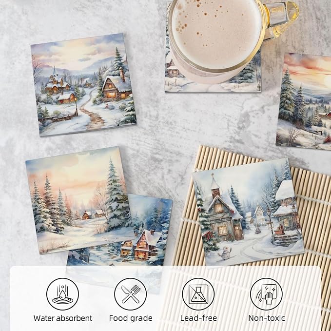 Coasters Set of 6, Coasters for Drinks Absorbent Stone - Image 6
