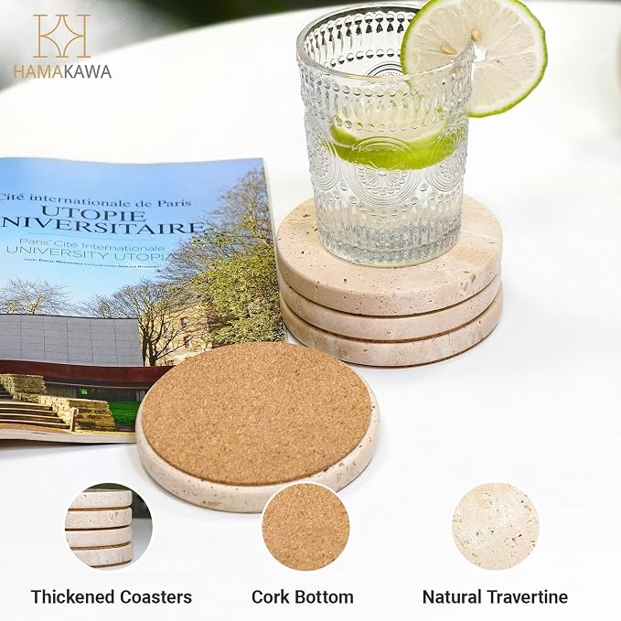 Turkish Natural Marble Coasters Set of 4, Round Travertine Coasters 4 inch - Image 4