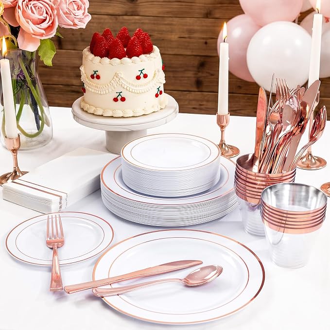 GATHER 350PCS Rose Gold Plastic Plates - Image 5