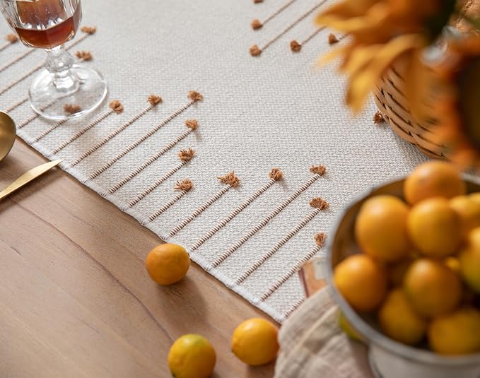 Boho Table Runner 13 x 108 Inch Long Natural Cotton Woven Runner - Image 4