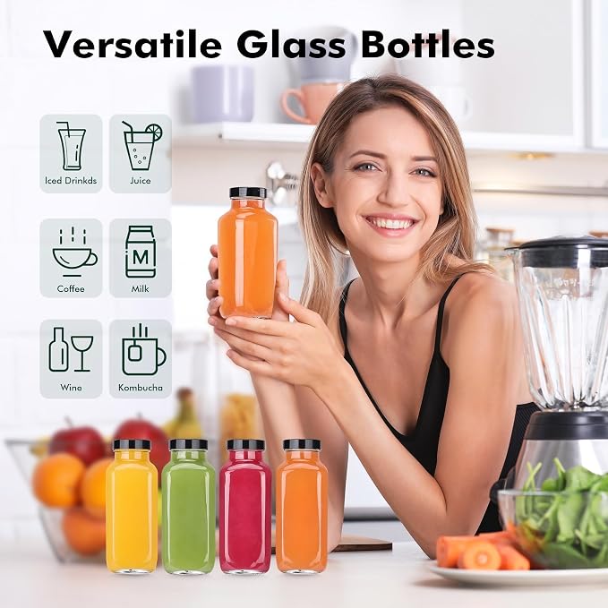 Glxgow 8 Pack 8 oz Glass Juice Bottles - Image 6