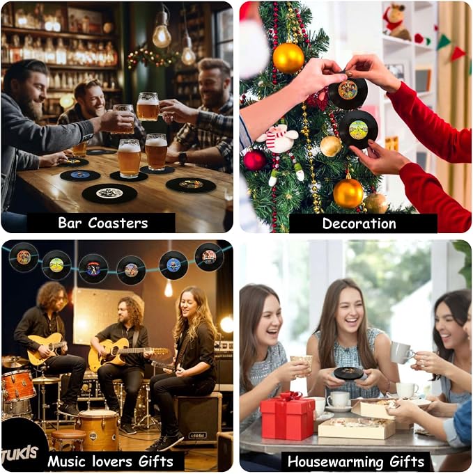 Funny Retro Vinyl Record Coasters, Creative Drink Coasters Set of 12 - Image 3