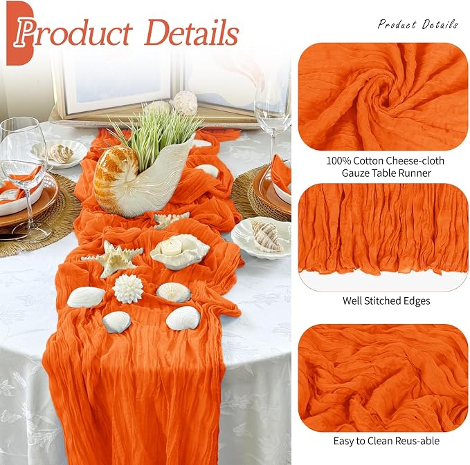 6 Pack Orange Cheesecloth Table Runner 17x108 Inch Semi Sheer Boho Gauze Cheese - Image 5