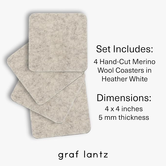 Graf Lantz - Bierfilzl Merino Wool Square Coasters Set of 4, Heather White - Image 4