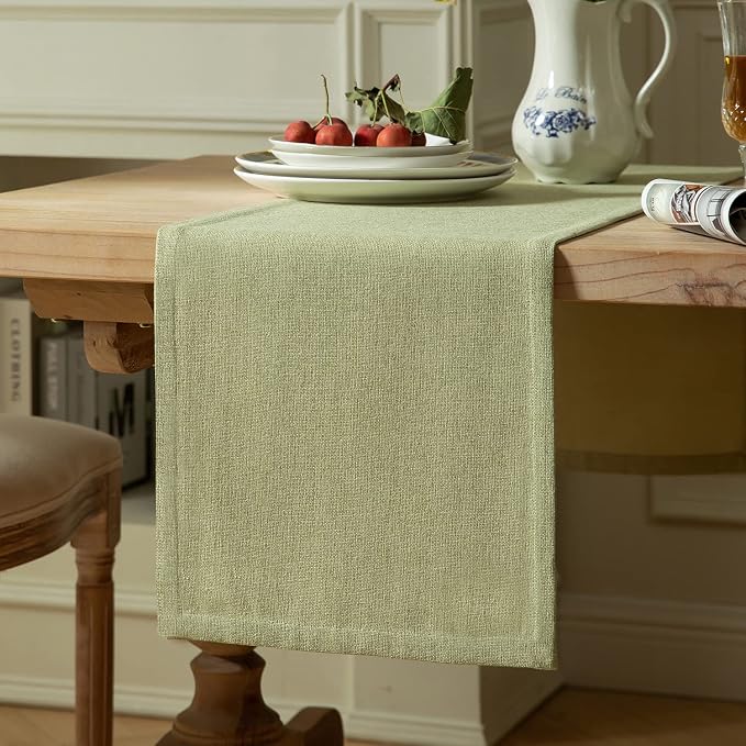 Burlap Style Farmhouse Table Runner, 14x108 Inches Light Sage Green | Thick by ZEEMARTONLINE