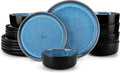 vancasso PLAYA Plates and Bowls Sets, 18 Pieces Blue Dinnerware Sets by vancasso