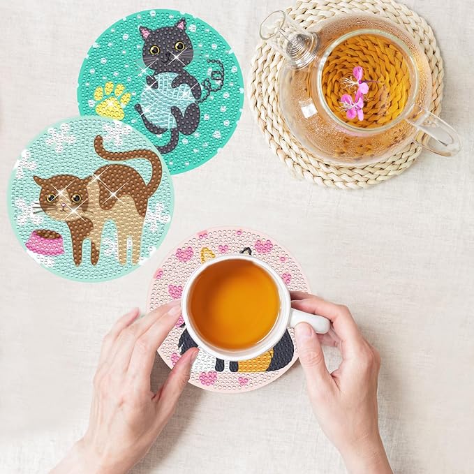 TDOOW 8 Pcs Diamond Art Coasters Cat - Image 2