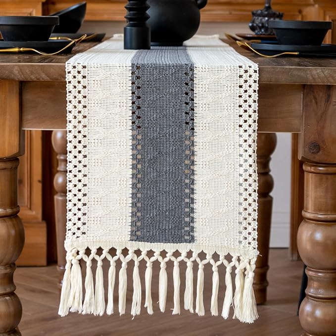 EMMTEEY Boho Table Runner with Tassels 94 Inches Long, Scratch & Heat Resistant - Image 5