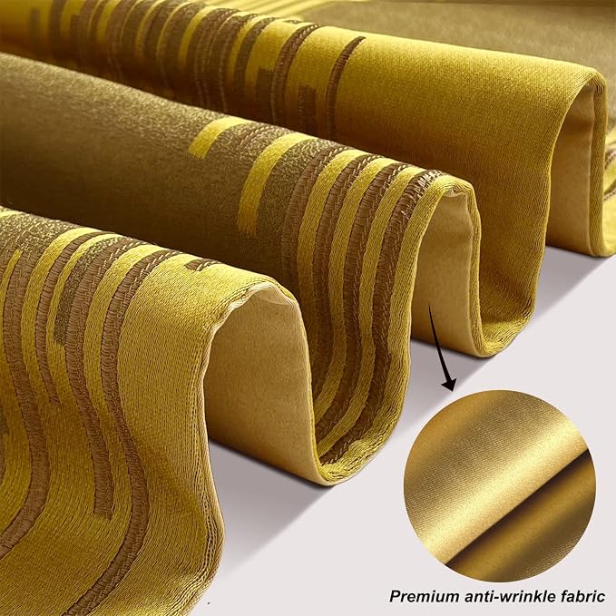 Luxury Golden Table Runner, Modern Abstract Geometric, Tassels | Satin Faux - Image 2