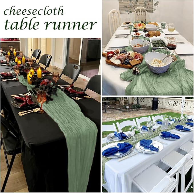 25 Pack Sage Green Cheesecloth Table Runner 17 x 108 Inch Gauze Table Runner - Image 7