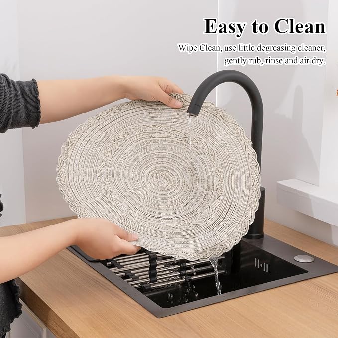 SHACOS 15 inch Round Braided Placemats Set of 12 - Image 7