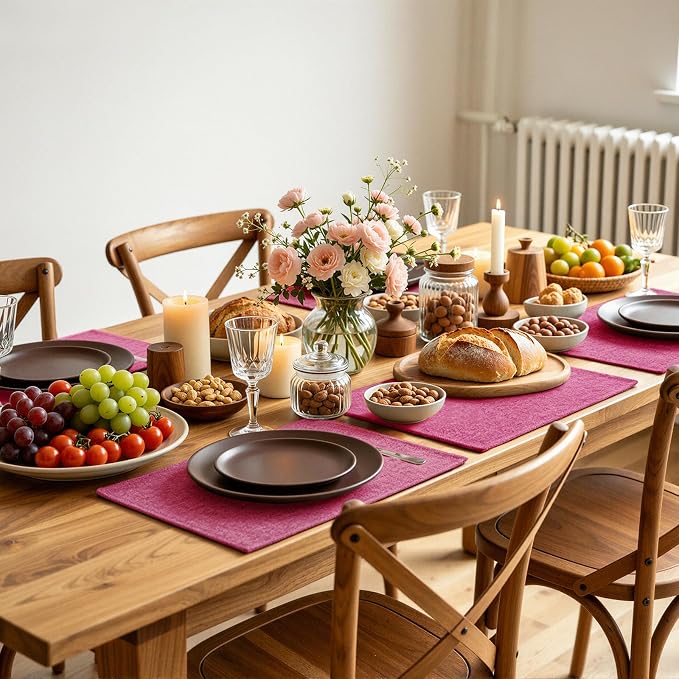Faux Cotton Linen Placemats Set of 6, Cloth Washable Farmhouse Dining Table Mats - Image 9