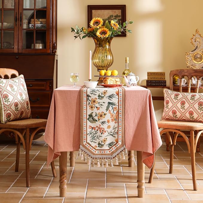 bilin gaier Designer French Linen Small Table Runner, Floral Pattern, Dining - Image 2