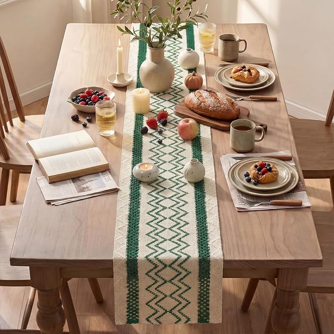 Artoid Mode Forest Green Stripe Diamond Woven Table Runner 12x60 Inch | Holiday - Image 4