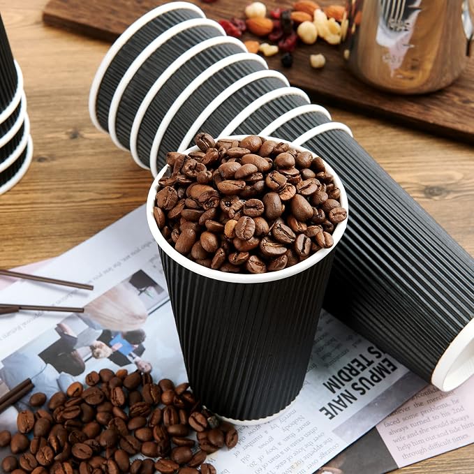 JollyPack Disposable Paper Coffee Cups, 16 oz, 60 Pack, Insulated Ripple Wall - Image 8