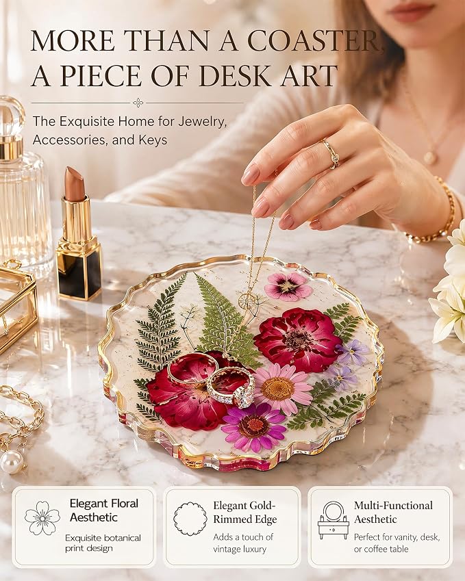 Dried Flower Coaster, Cute Acrylic Drink Cup Mat - Image 5