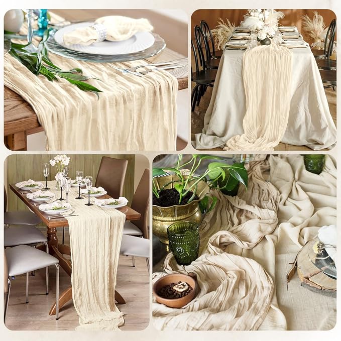 6 Pack Ivory Cheesecloth Table Runner 17x108 Inch Semi Sheer Boho Gauze Cheese - Image 7