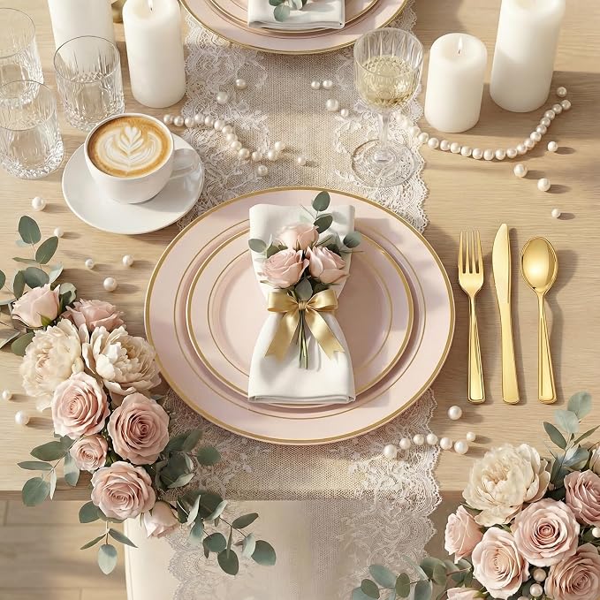 175PCS Pink plastic Plates - Image 4