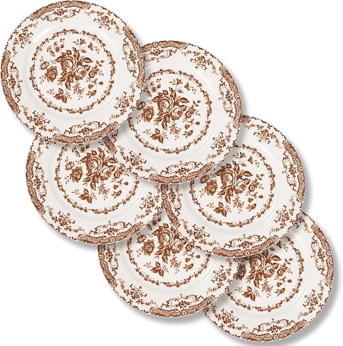 Dinner Plates, 10.5 inch Rose Floral Plate, Microwave Safe by HomeElves