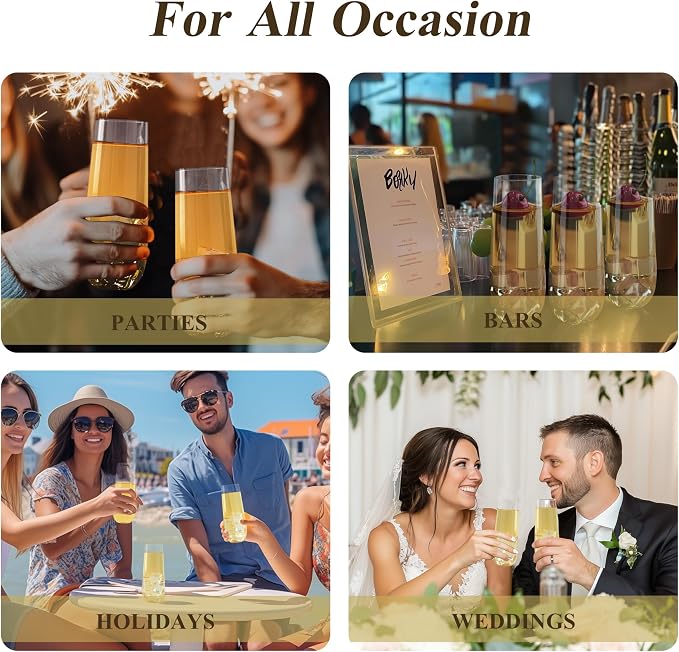 Bestluck 48 Pack 9 oz Clear Stemless Plastic Champagne Flutes | Clear - Image 6