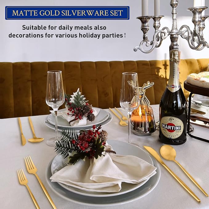 Gold Silverware Set for 8, Stainless Steel Flatware Set, 40-Pieces Cutlery - Image 6