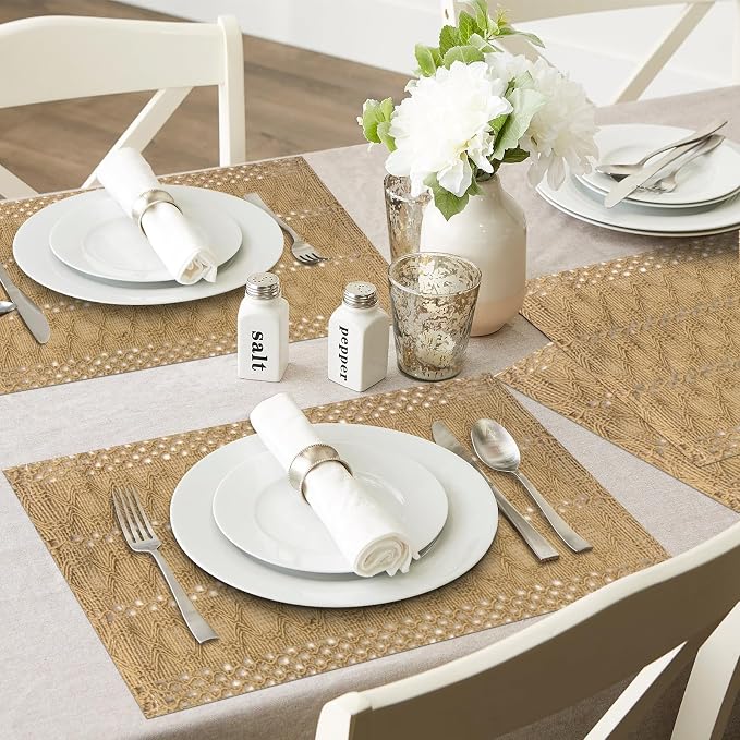 Burlap Placemats Set of 4, 12x18 Inch Natural Cotton Jute and Kitchen Woven - Image 2
