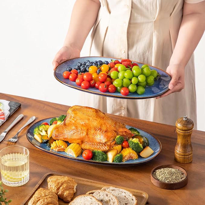 vancasso Ceramic Serving Platters Set of 3, Oval 16/14.7/13.5 Inch Stoneware - Image 6